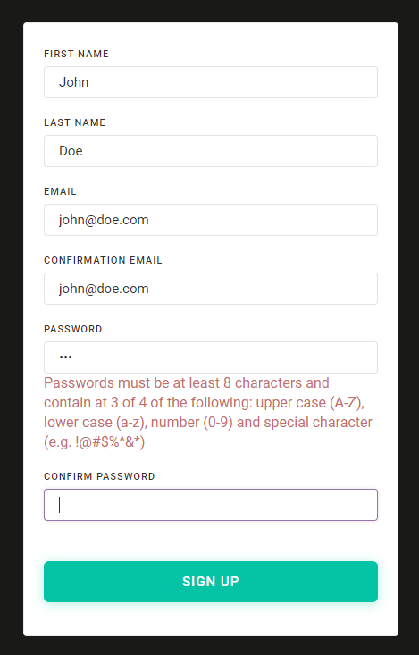 Password validation example